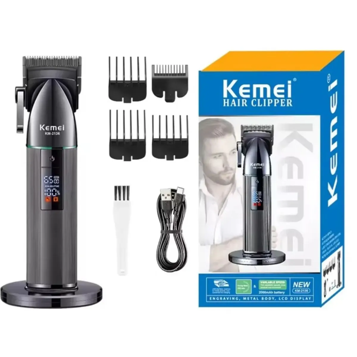 KEMEI - Combo Barbero Profesional Trimmer + Peluquera Kemei 2299 y 2136