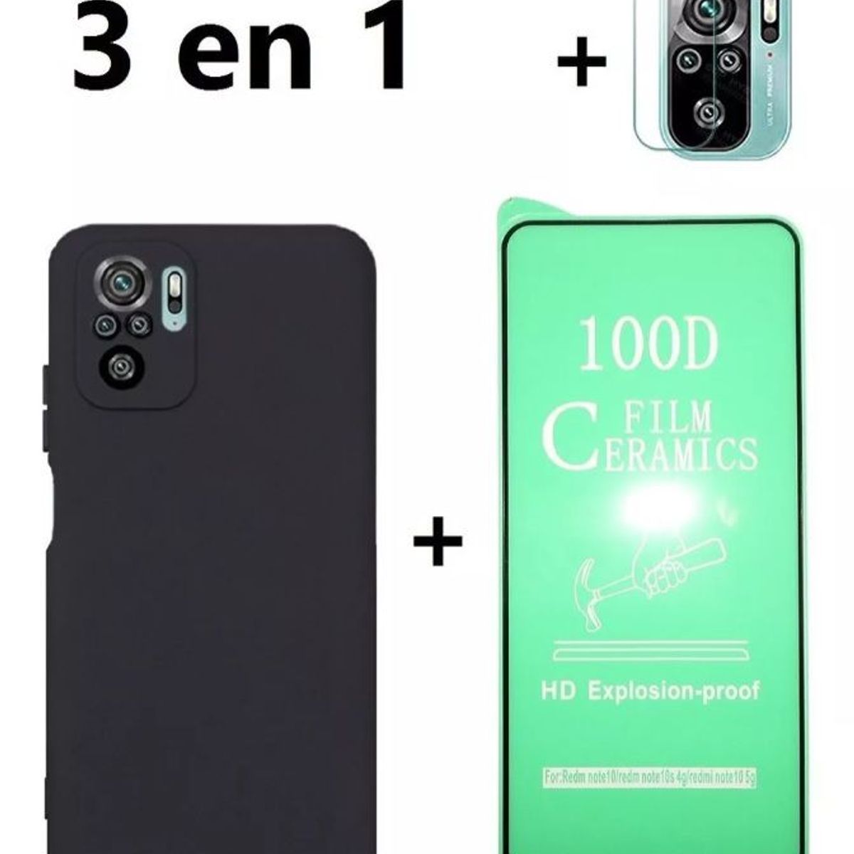 GENERICO - Estuche Funda para Redmi Note 10 S/Pro +Vidrio Cerámico+Vidrio Cámara