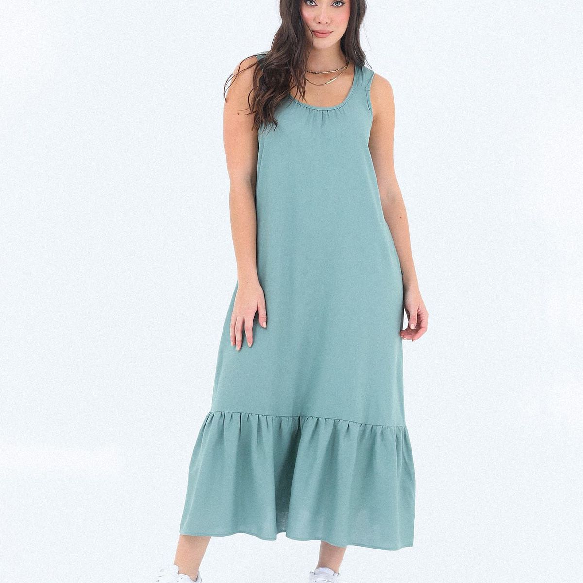 BELIFE - Vestido Verde Con Cargadera Ancha Para Mujer Belife.-.-