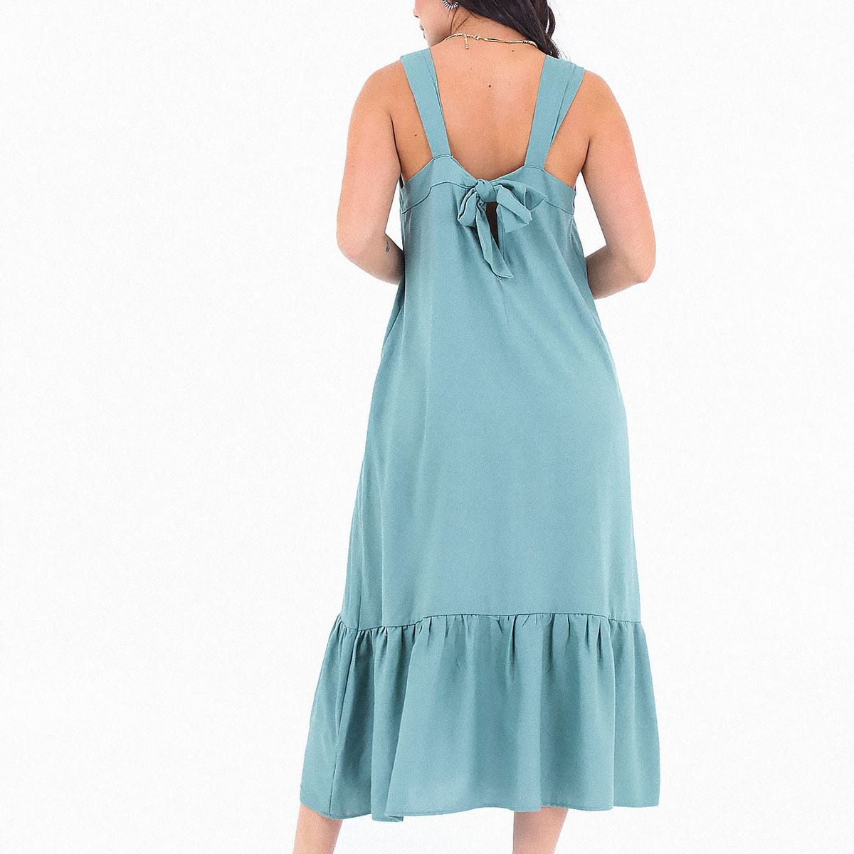 BELIFE - Vestido Verde Con Cargadera Ancha Para Mujer Belife.-.-