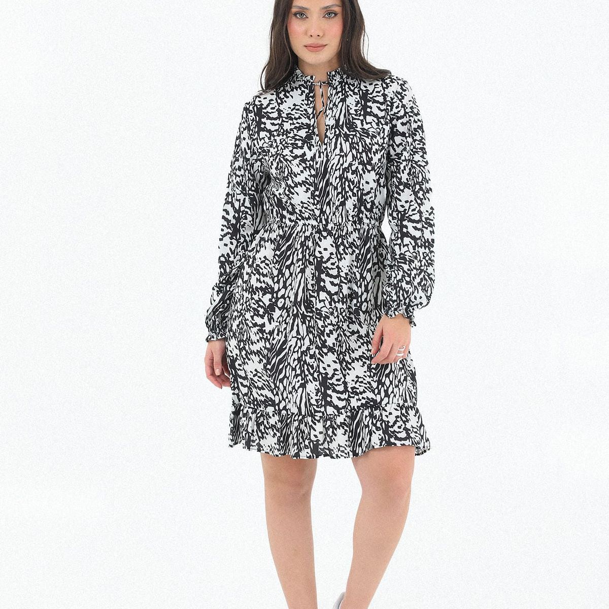 BELIFE - Vestido Manga Corta 3-4 Negro Con Puño Resortado Bolero Para Mujer Belife