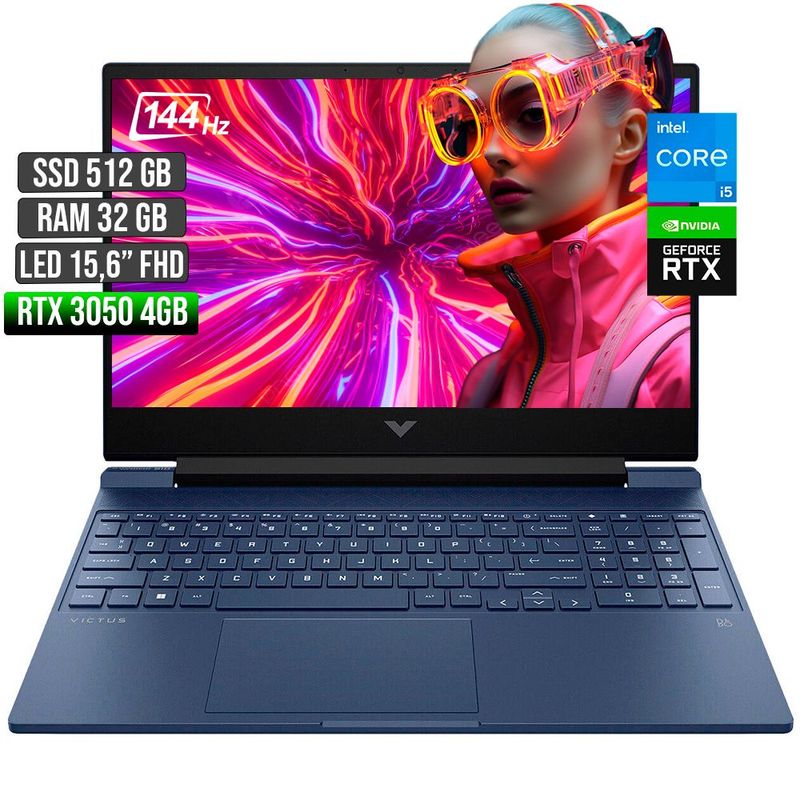 HP - HP VICTUS INTEL CORE I5-12450H RTX 3050 4GB SSD 512GB RAM 32GB LED 15,6" FHD 144Hz