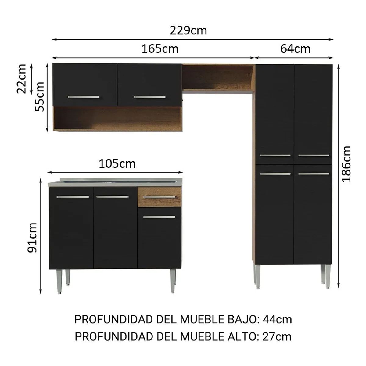 MADESA - Cocina Integral Emilly 2.30 m con Mesón de Acero 10