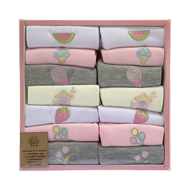 EL ROPERO DE SARITA - Semana Encantada: Set Semanario  bebés 14 Piezas Rosado Gris