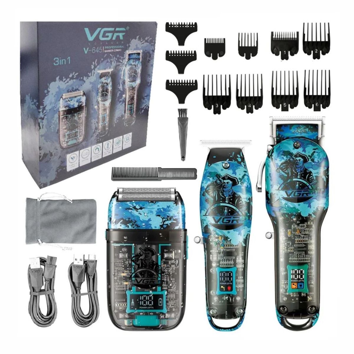 VGR - Combo 3 En 1 Vgr Peluquera Patillera Shaver V-645 Recargable