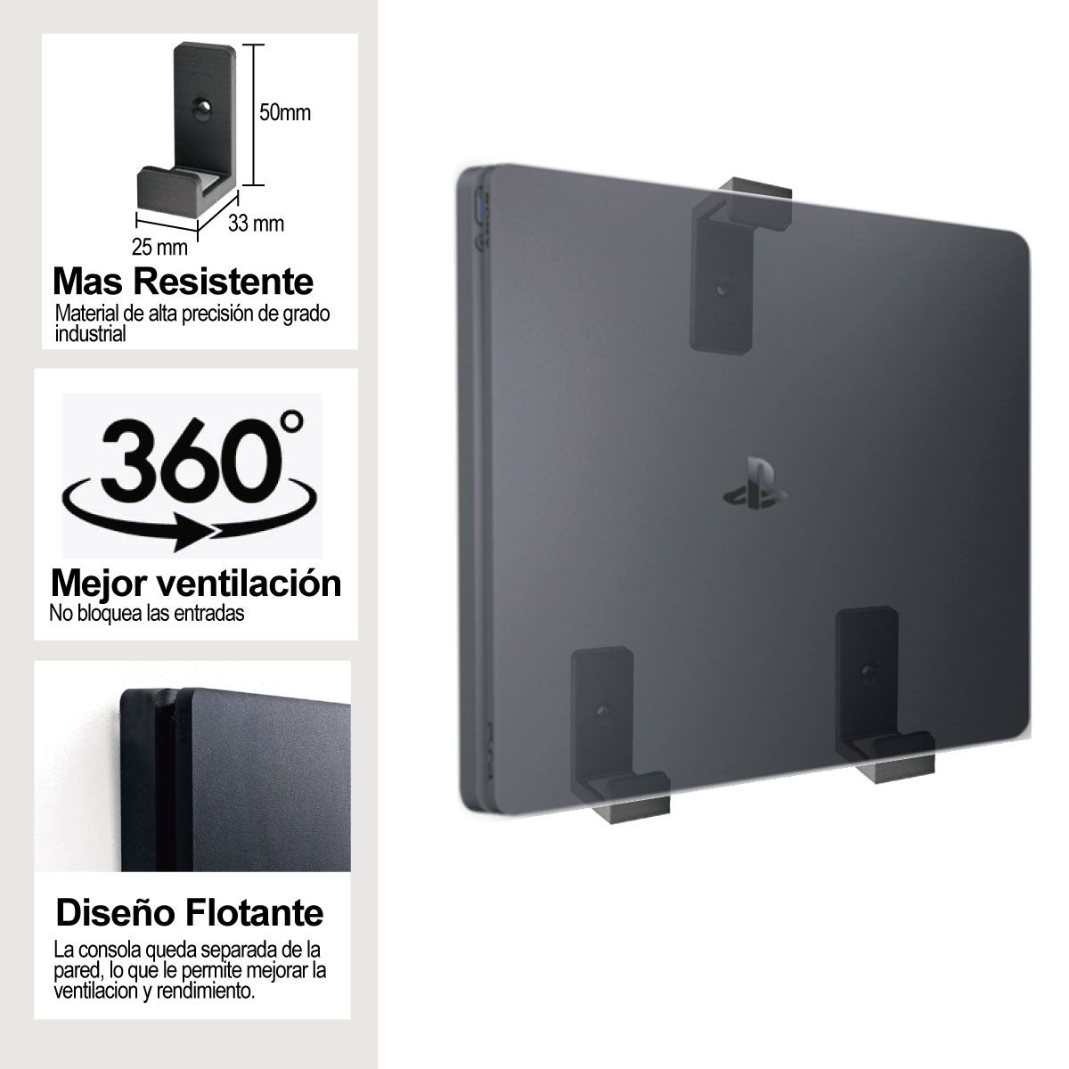 GENERICO - Soporte De Pared Para Ps4 Slim PlayStation Negro.