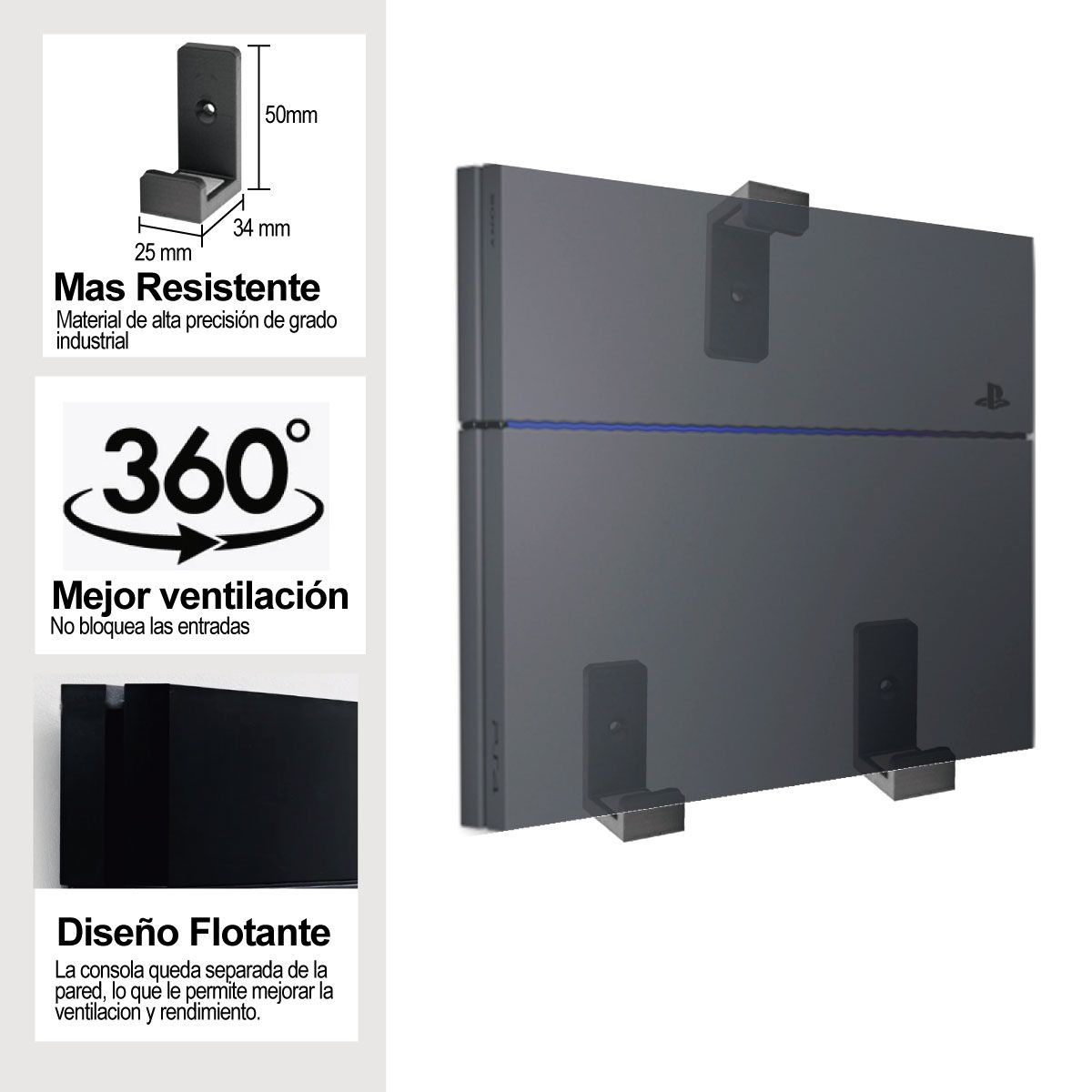 GENERICO - Soporte De Pared Para Ps4 Fat PlayStation Negro.