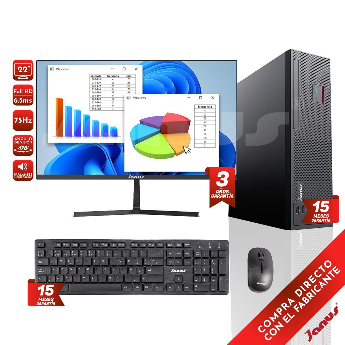 JANUS - WORKSTATION Janus intel Core I5 12400/RAM 8GB/SSD 512GB M.2/200W/Monitor 22