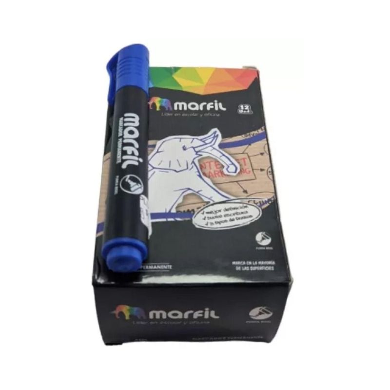 GARABATOS - Marcador Permanente Punta Bisel Azul Marfil x 12 Unidades