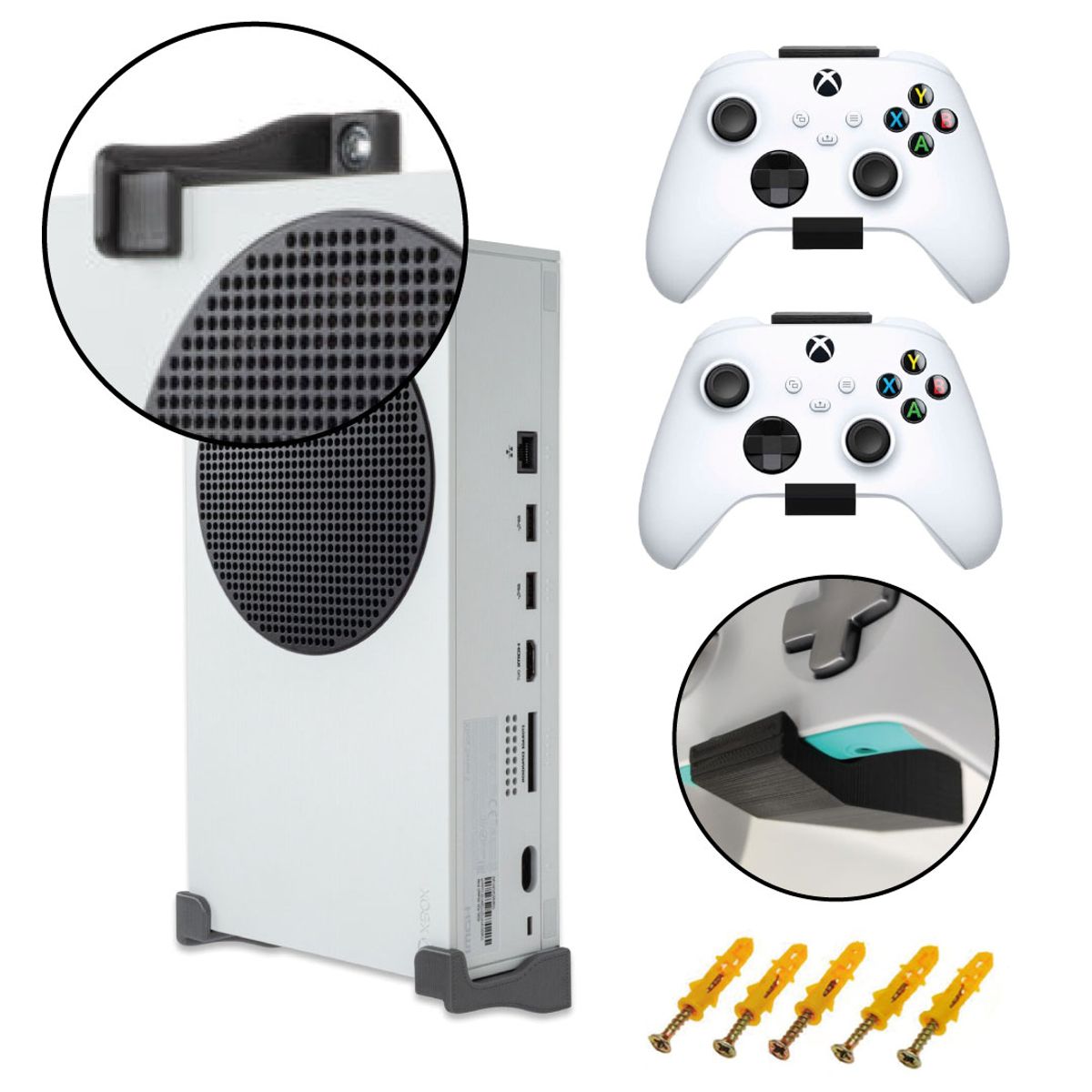 GENERICO - Soporte De Pared para Xbox Series S + 2 Soportes Para Control  Negro.