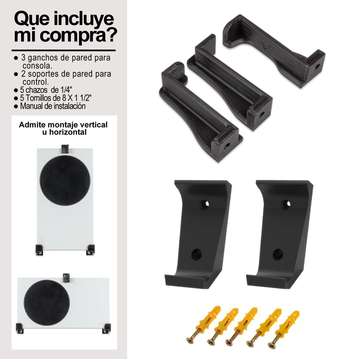 GENERICO - Soporte De Pared para Xbox Series S + 2 Soportes Para Control  Negro.