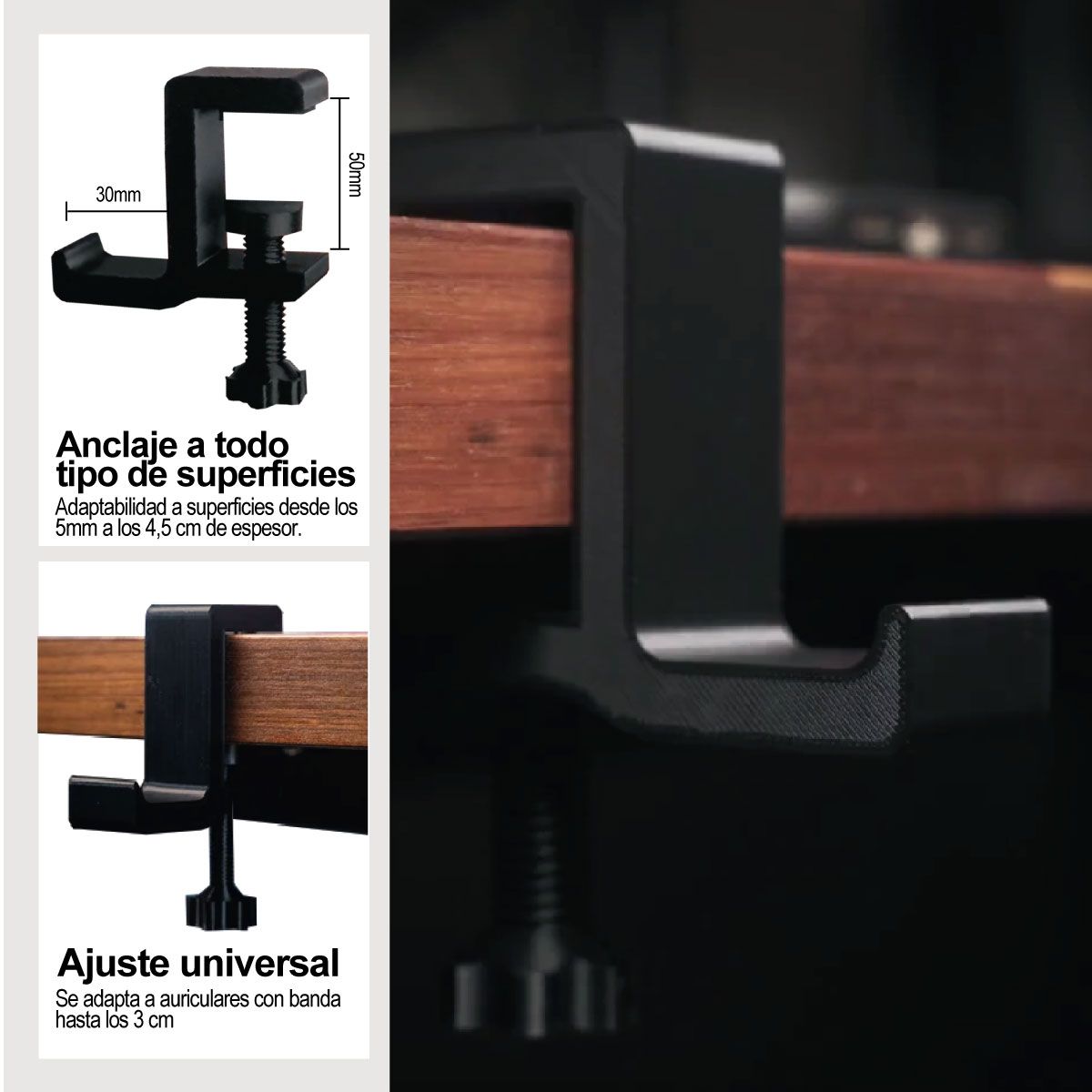 GENERICO - Soporte Base Para Audífonos Diadema Gamer Escritorio NEGRO