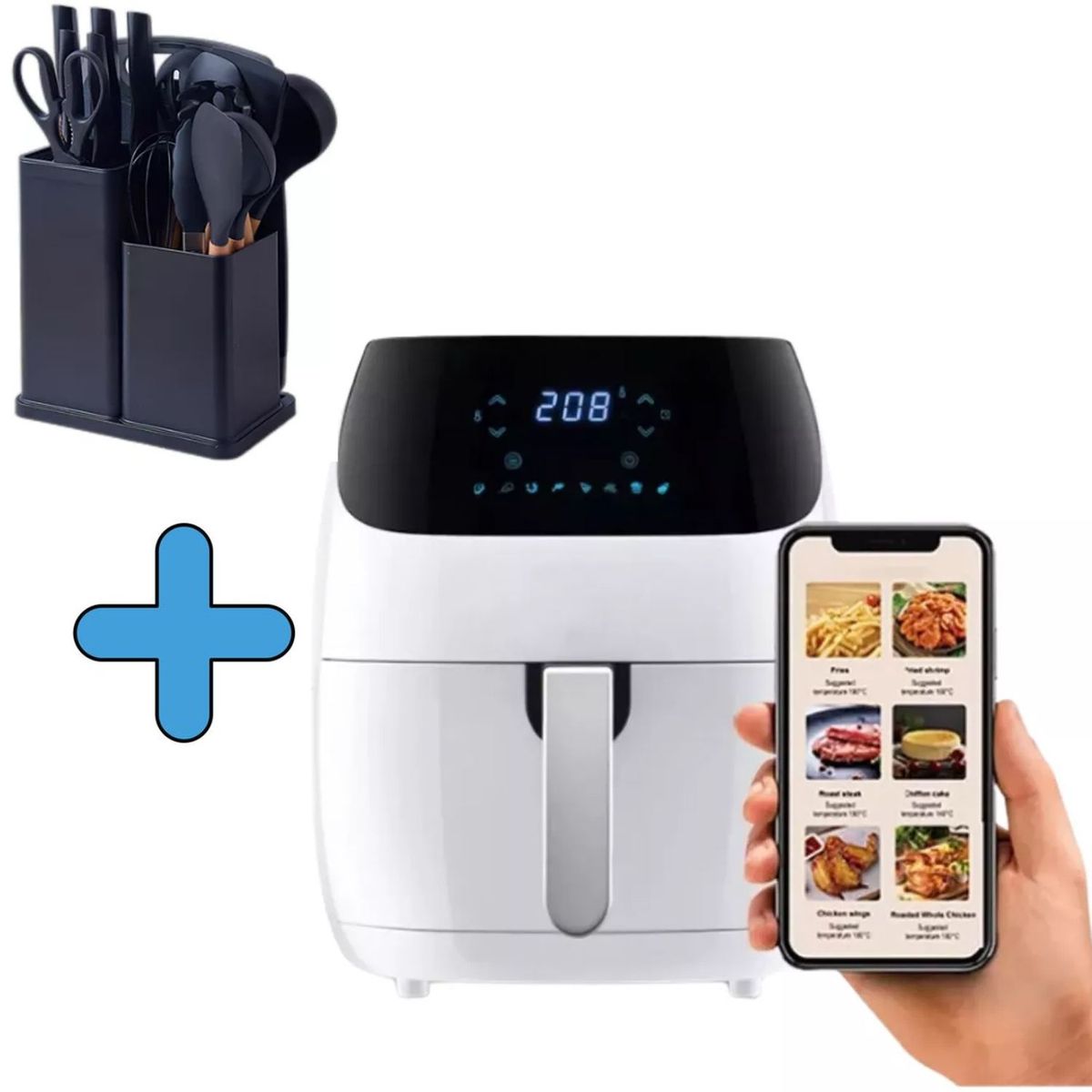 ONE PIXEL - Combo Freidora De Aire Digital 8 Litros + Set Utensilios Cocina 19 PCS