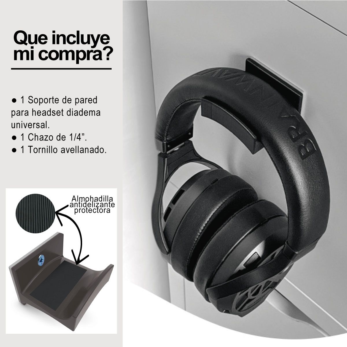 GENERICO - Soporte de pared Para Audífonos Diadema Gamer  NEGRO
