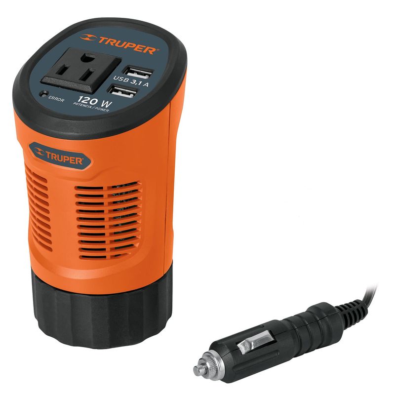 TRUPER - Inversor de corriente 120 w para carro 12v a 110 v - 120 v Truper