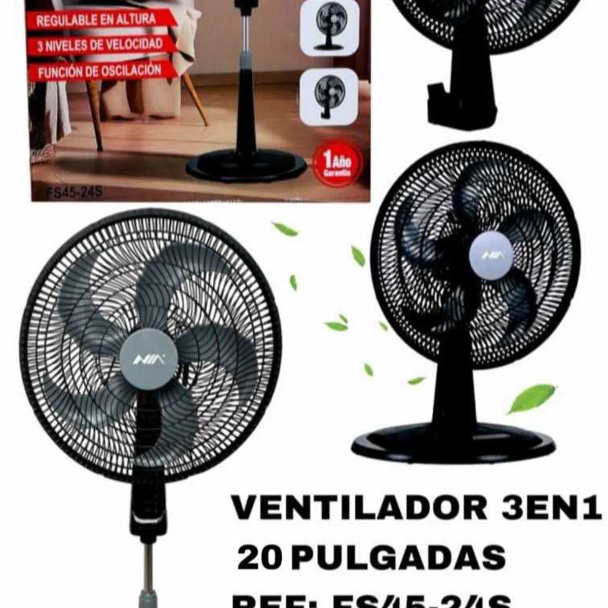NIA - Ventilador Silencioso 18 Tipo Samurai 3 En 1 Mesa Pared Piso