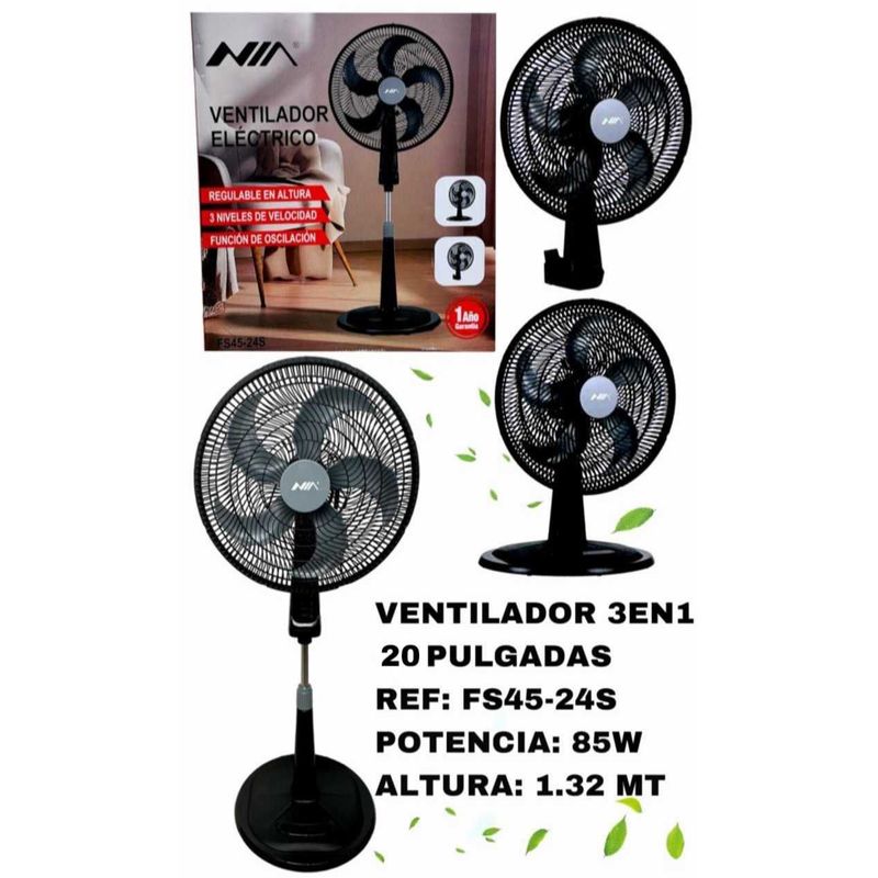 NIA - Ventilador Silencioso 18 Tipo Samurai 3 En 1 Mesa Pared Piso