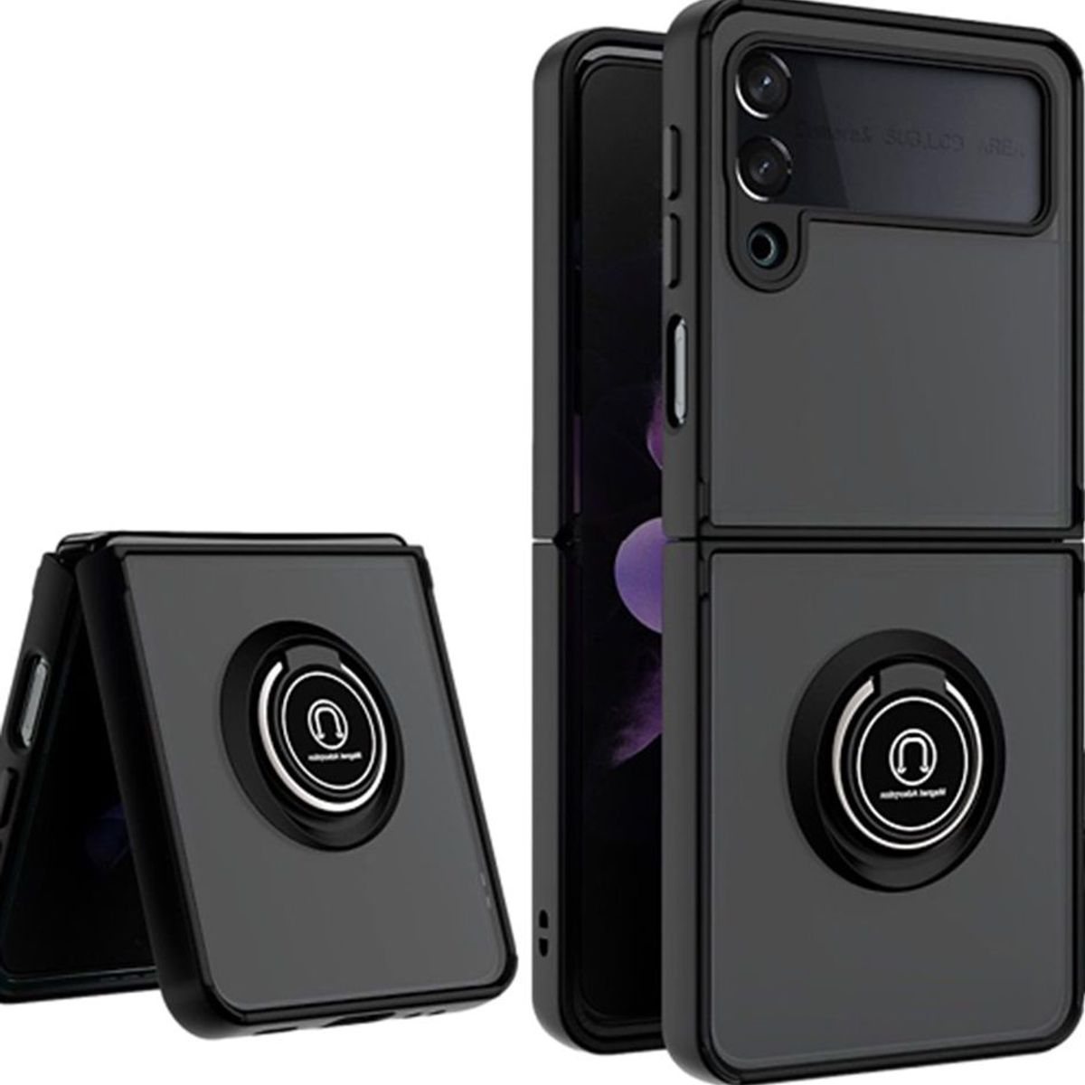 GENERICO - Funda Estuche Mate Con Anillo Compatible Samsung Z Flip 3 Negro