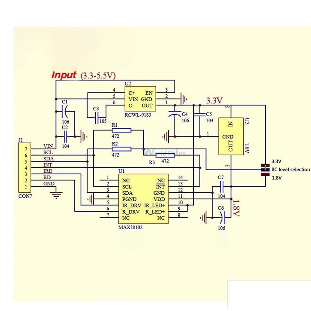 GENERICO - Sensor Saturacion Oxigeno Pulso Cardiaco MAX30102 33-5V Negro