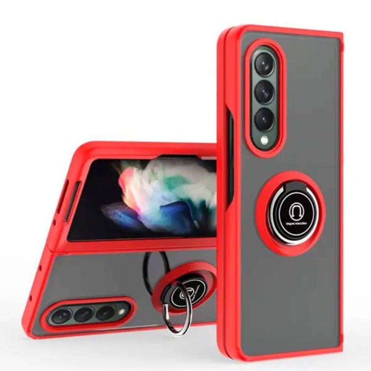 GENERICO - Funda Estuche Mate Con Anillo Compatible Samsung Z Fold 4 Rojo