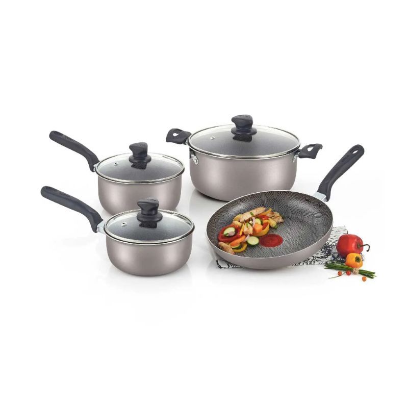 IMUSA - Batería de Cocina 7 piezas IMUSA Antiadherente con Tapa de Vidrio