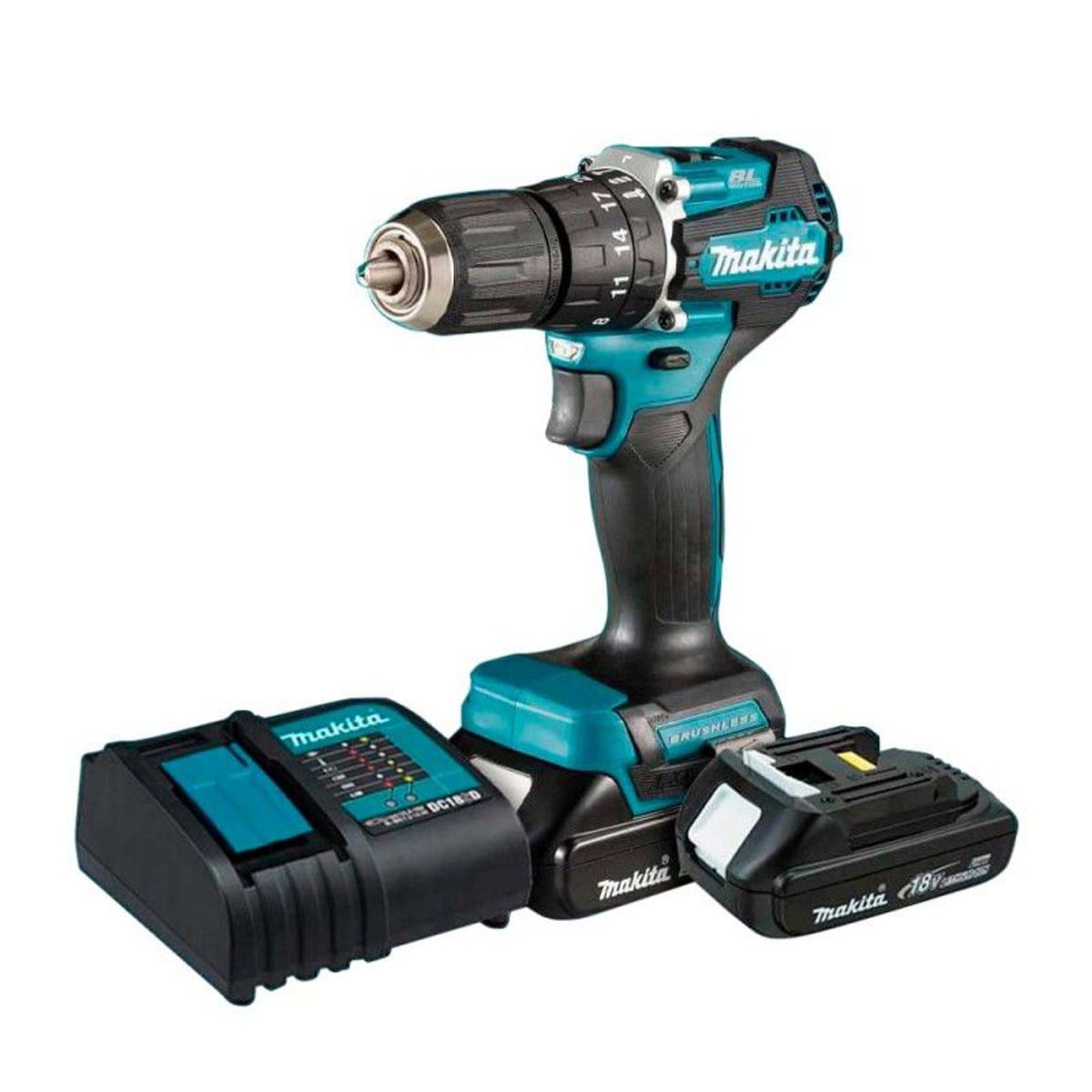 MAKITA - TALADRO PERCUTOR 1/2"18V BRUSHLESS 2BAT 1.5AH/CARG