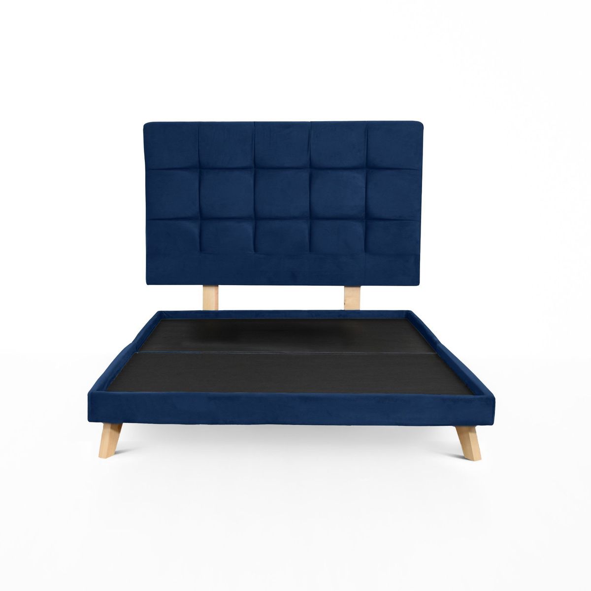 VENECIA - Set Base Cama Verona Queen y Cabecero Brend Tela Azul