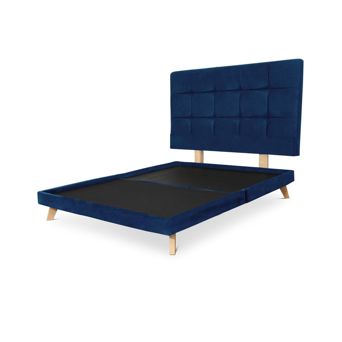 VENECIA - Set Base Cama Verona Queen y Cabecero Brend Tela Azul
