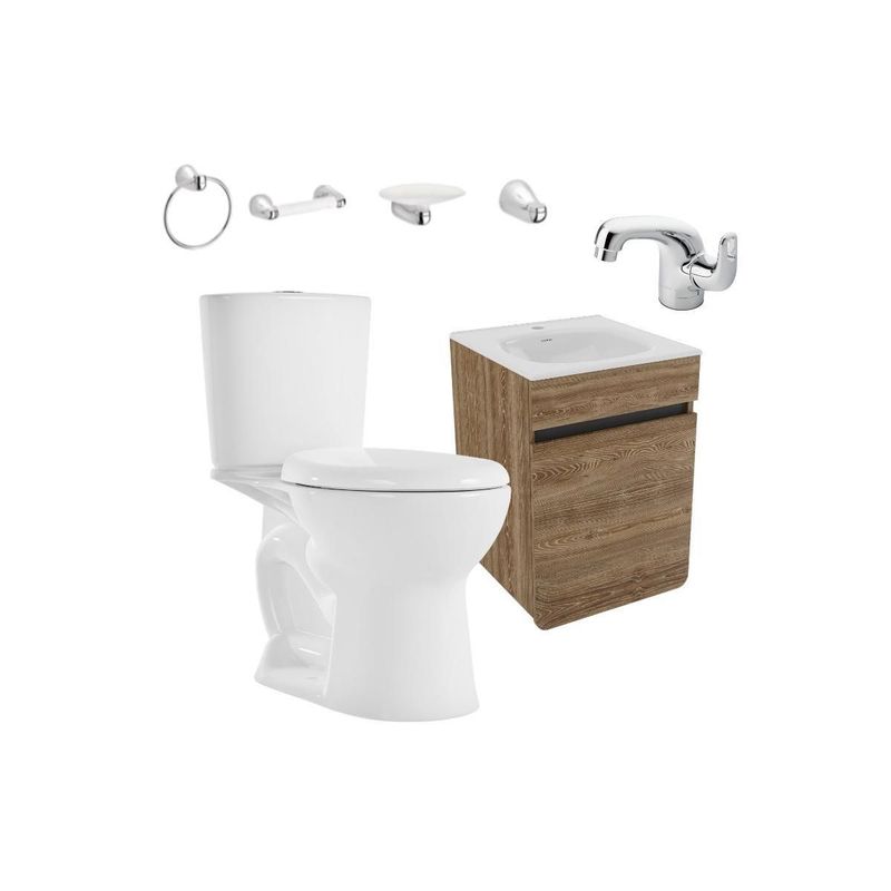CORONA - Combo Sanitario Aluvia Mueble con lavamanos Griferia y Acessorios