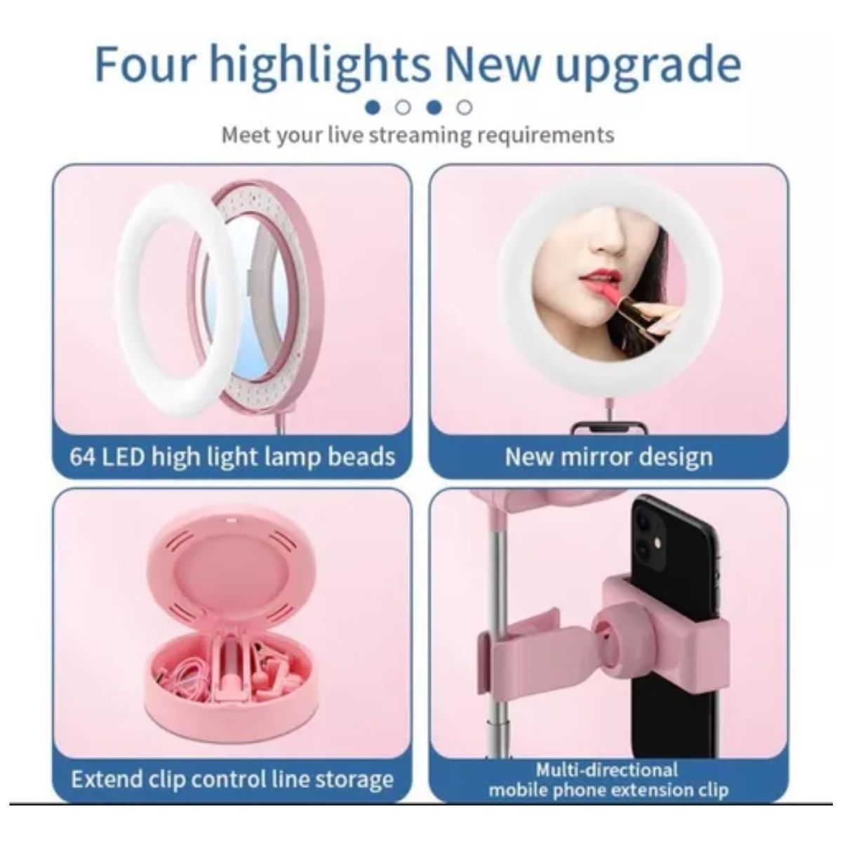 AFM - Aro Con Espejo De Luz  + soporte Celular Selfies 3 Modos De Luz