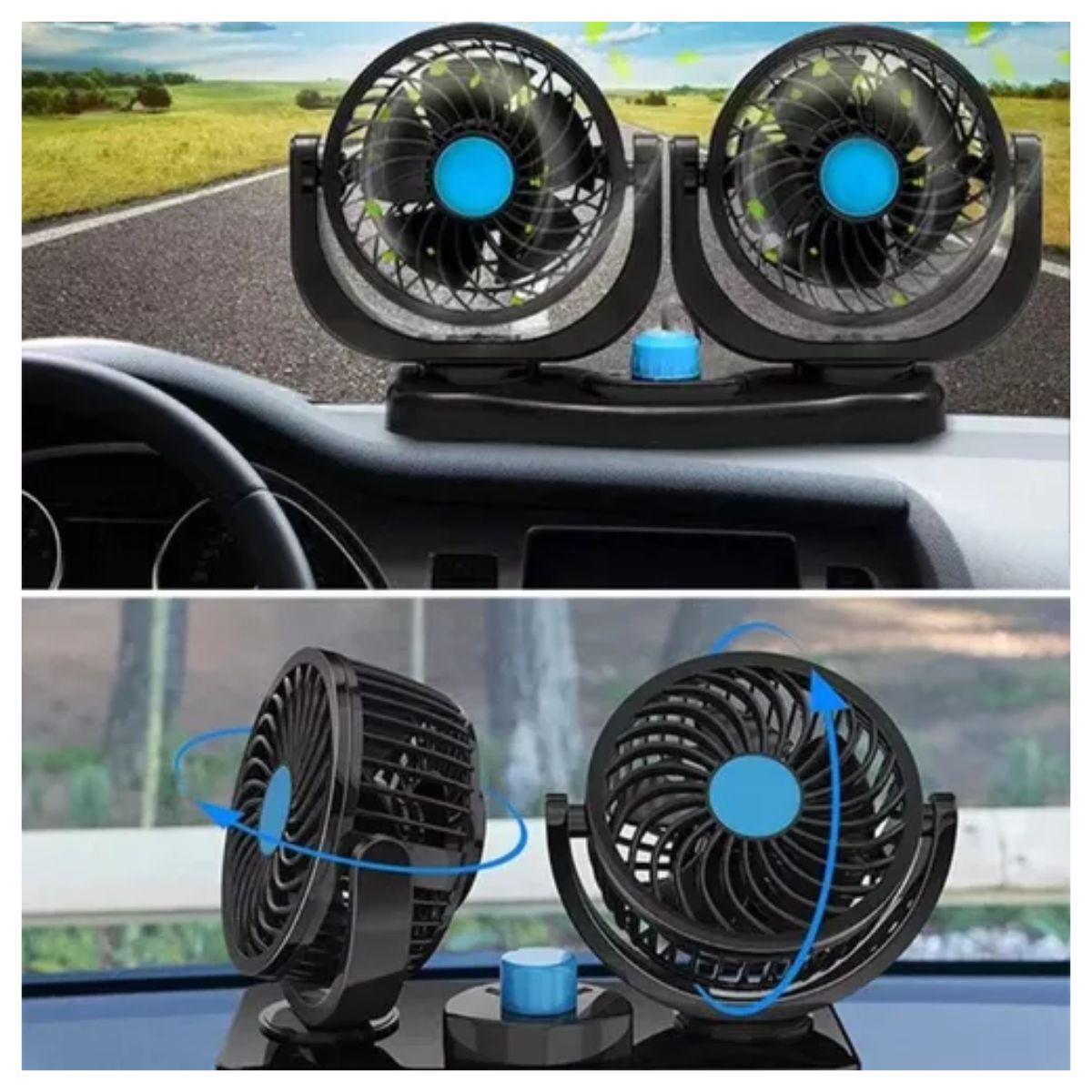 AFM - Ventilador Doble Para Carro Usb 360° Interior 2 Velocidades