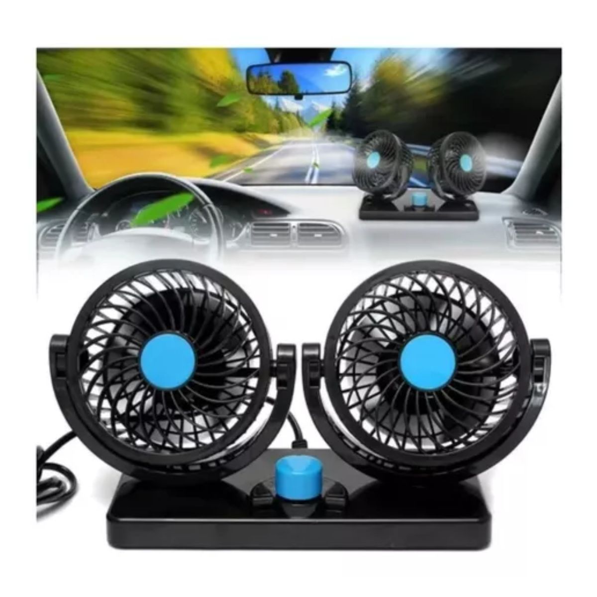 AFM - Ventilador Doble Para Carro Usb 360° Interior 2 Velocidades