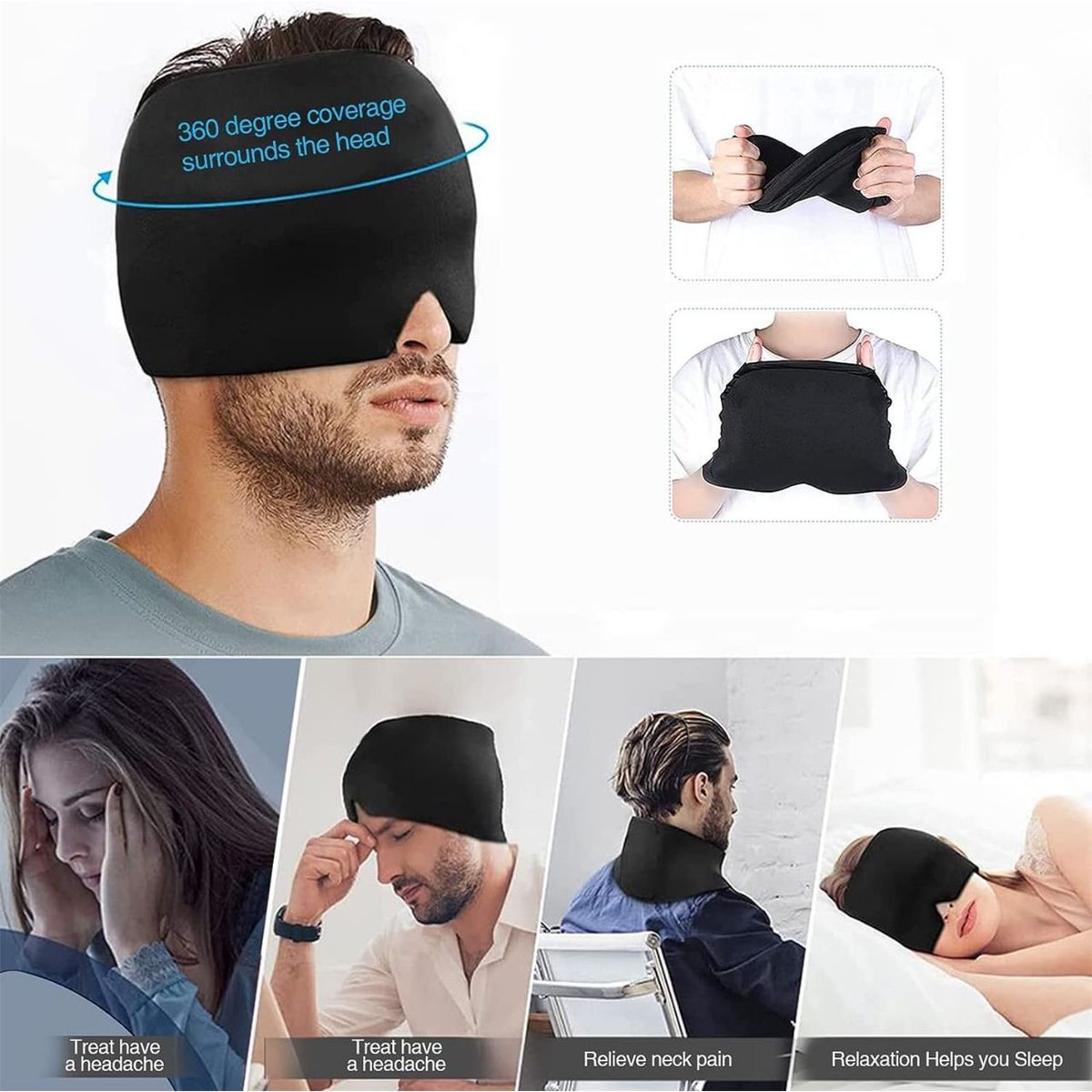 GENERICO - Gorro de Gel Alivio Dolor de Cabeza Migraña Ojos FrioCalor