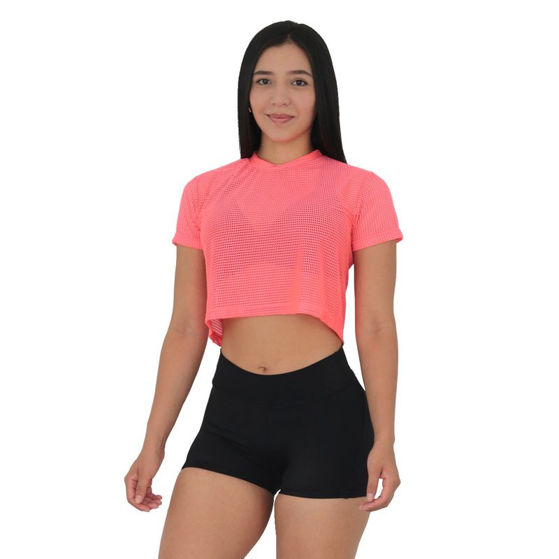 ALMA FIT - Blusa transparente de malla manga corta Alma Fit Flex