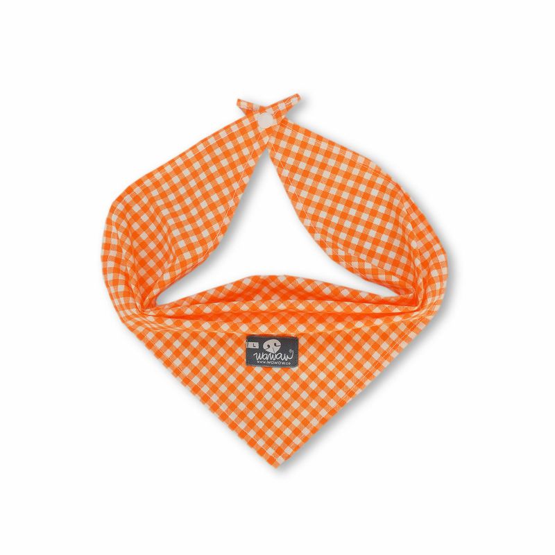 WAWAW - Pañoleta para perro talla L naranja cuadros blancos Wawaw