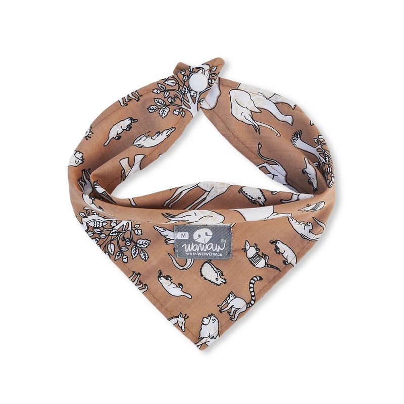 WAWAW - Pañoleta para perro talla M café animales blancos Wawaw