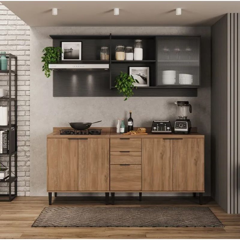 BERTOLINI - Cocina Integral en MDP 200cm con mesón en MDP 6 puertas