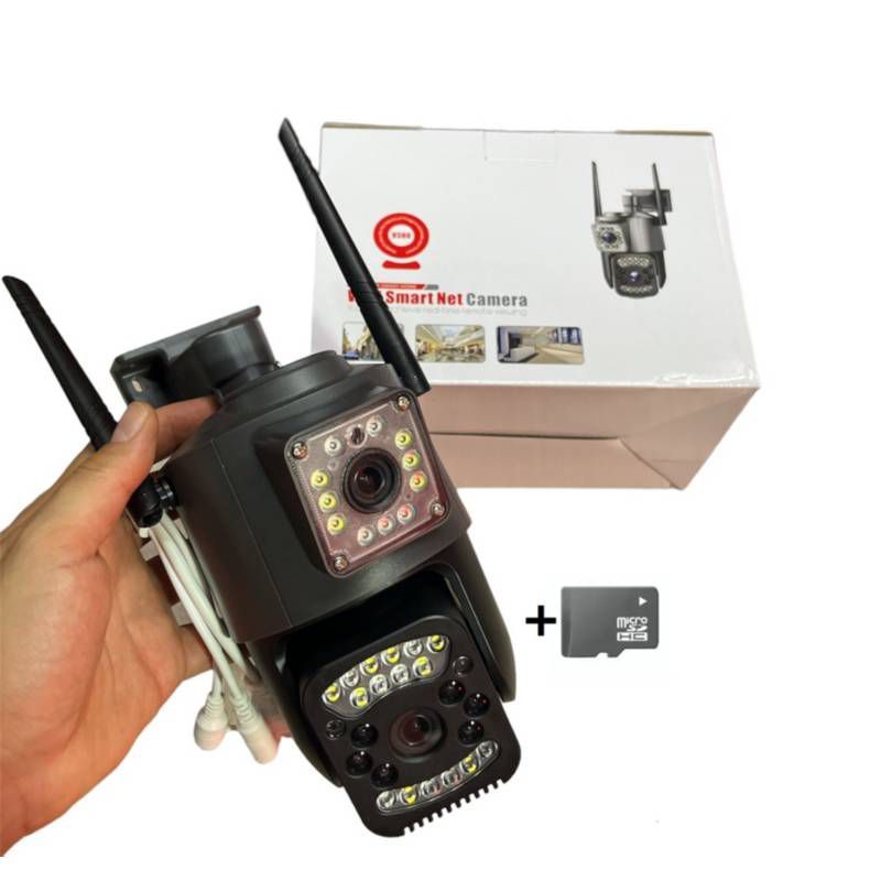 AWEI - Camara exteriores Ptz de seguridad con doble lente Wifi + SD 64 GB