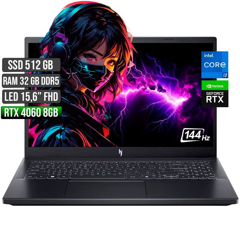 ACER - ACER NITRO INTEL CORE I7-13620H RTX 4060 8GB SSD 512GB RAM 32GB LED 15,6" FULL HD 144Hz