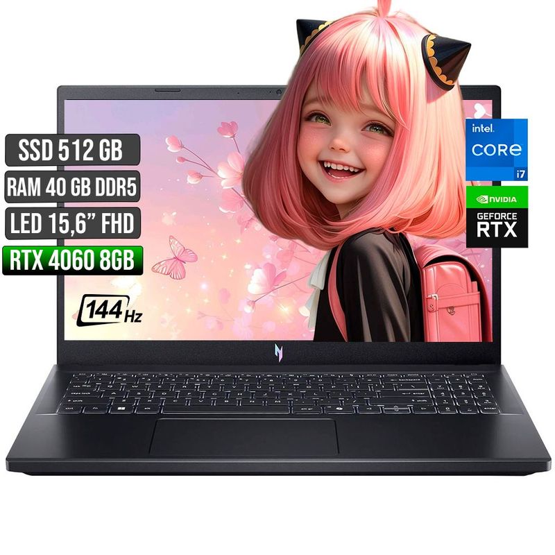 ACER - ACER NITRO INTEL CORE I7-13620H RTX 4060 8GB SSD 512GB RAM 40GB LED 15,6" FULL HD 144Hz