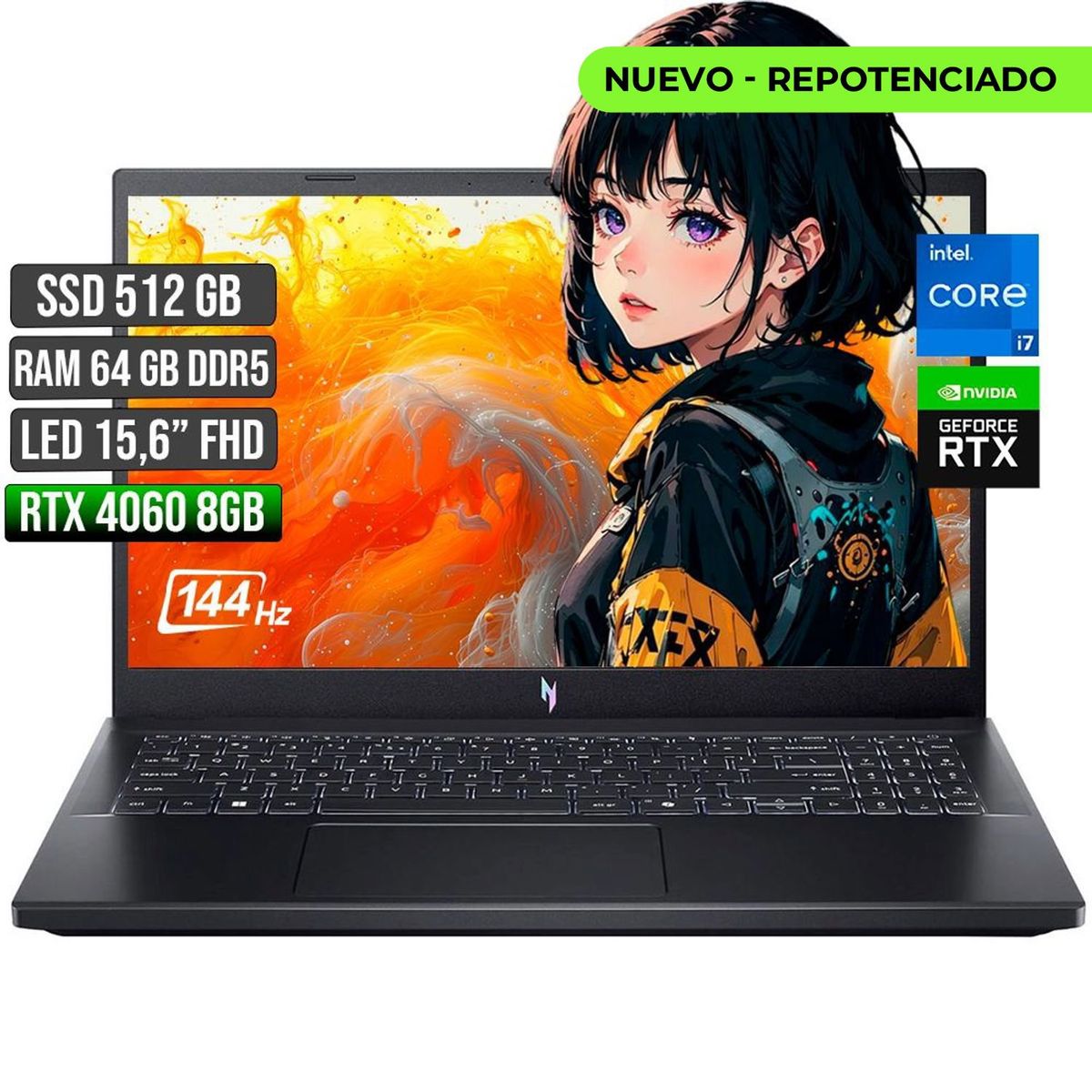 ACER - ACER NITRO INTEL CORE I7-13620H RTX 4060 8GB SSD 512GB RAM 64GB LED 15,6" FULL HD 144Hz