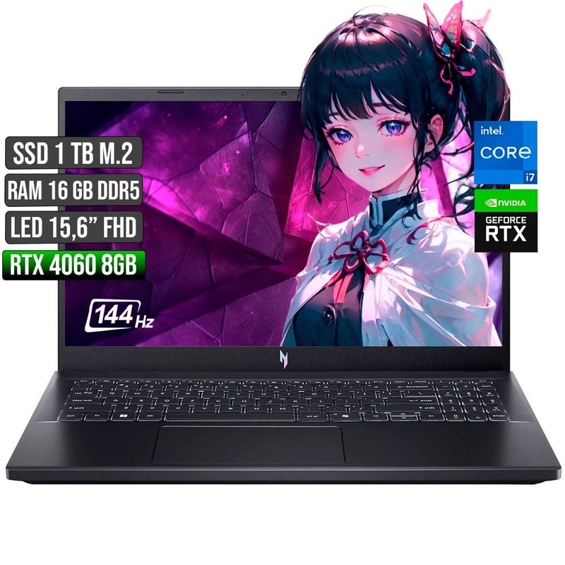 ACER - ACER NITRO INTEL CORE I7-13620H RTX 4060 8GB SSD 1TB RAM 16GB LED 15,6" FULL HD 144Hz