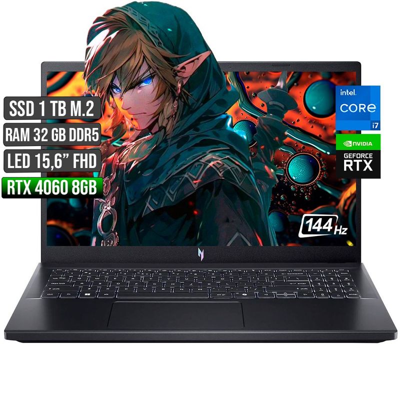 ACER - ACER NITRO INTEL CORE I7-13620H RTX 4060 8GB SSD 1TB RAM 32GB LED 15,6" FULL HD 144Hz