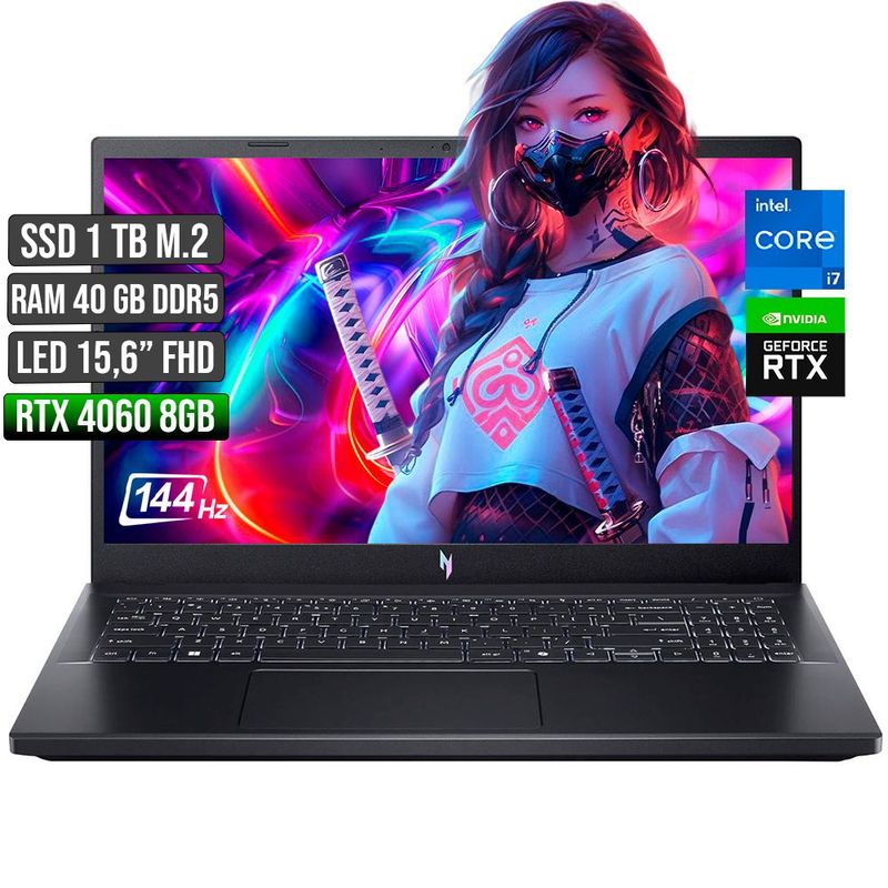 ACER - ACER NITRO INTEL CORE I7-13620H RTX 4060 8GB SSD 1TB RAM 40GB LED 15,6" FULL HD 144Hz