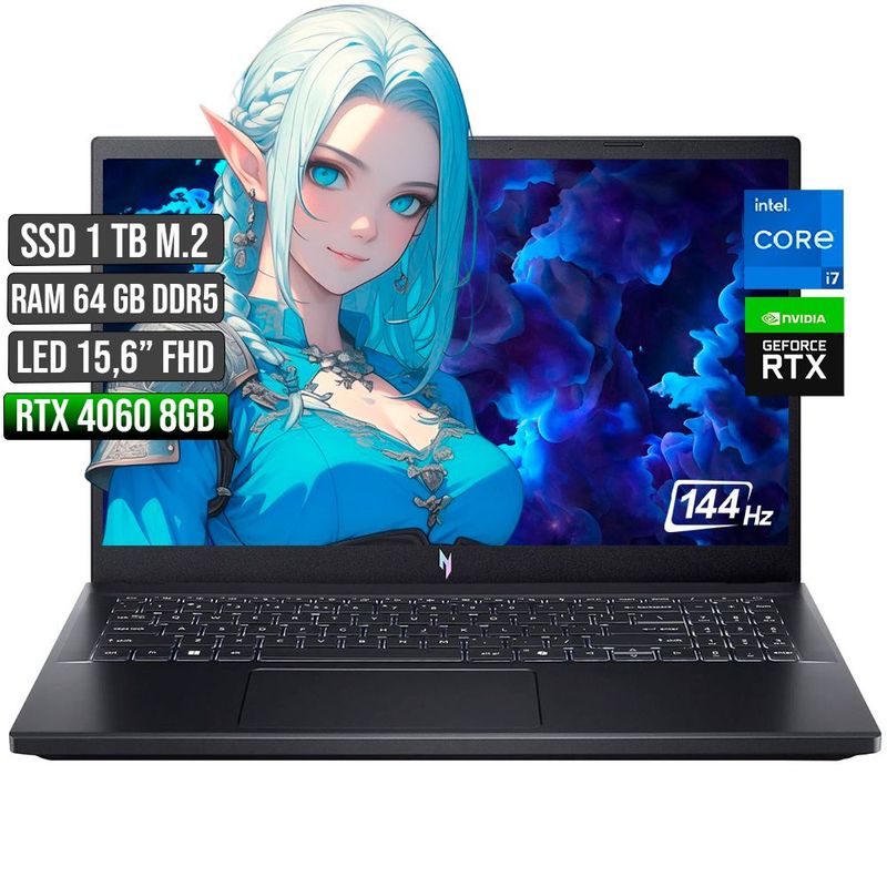 ACER - ACER NITRO INTEL CORE I7-13620H RTX 4060 8GB SSD 1TB RAM 64GB LED 15,6" FULL HD 144Hz