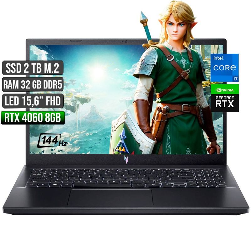 ACER - ACER NITRO INTEL CORE I7-13620H RTX 4060 8GB SSD 2TB RAM 32GB LED 15,6" FULL HD 144Hz