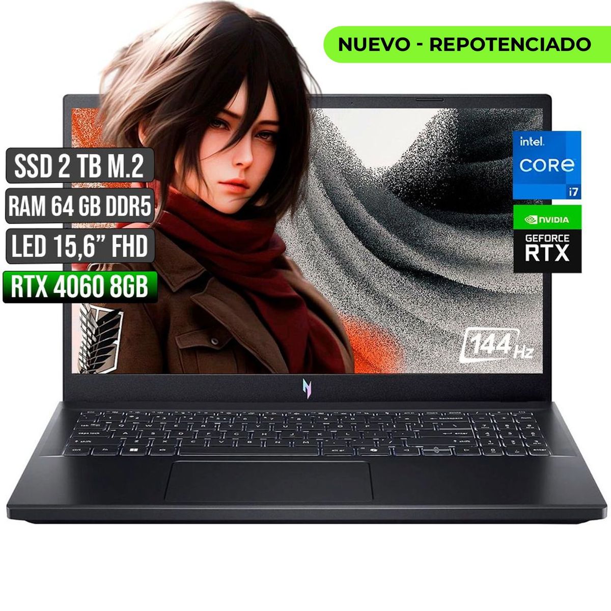ACER - ACER NITRO INTEL CORE I7-13620H RTX 4060 8GB SSD 2TB RAM 64GB LED 15,6" FULL HD 144Hz