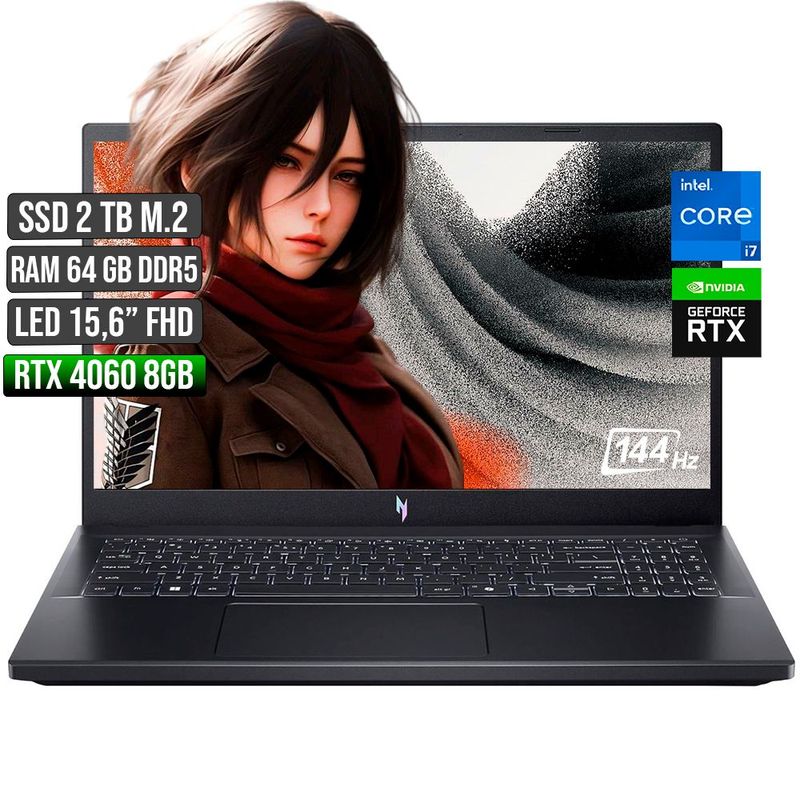 ACER - ACER NITRO INTEL CORE I7-13620H RTX 4060 8GB SSD 2TB RAM 64GB LED 15,6" FULL HD 144Hz