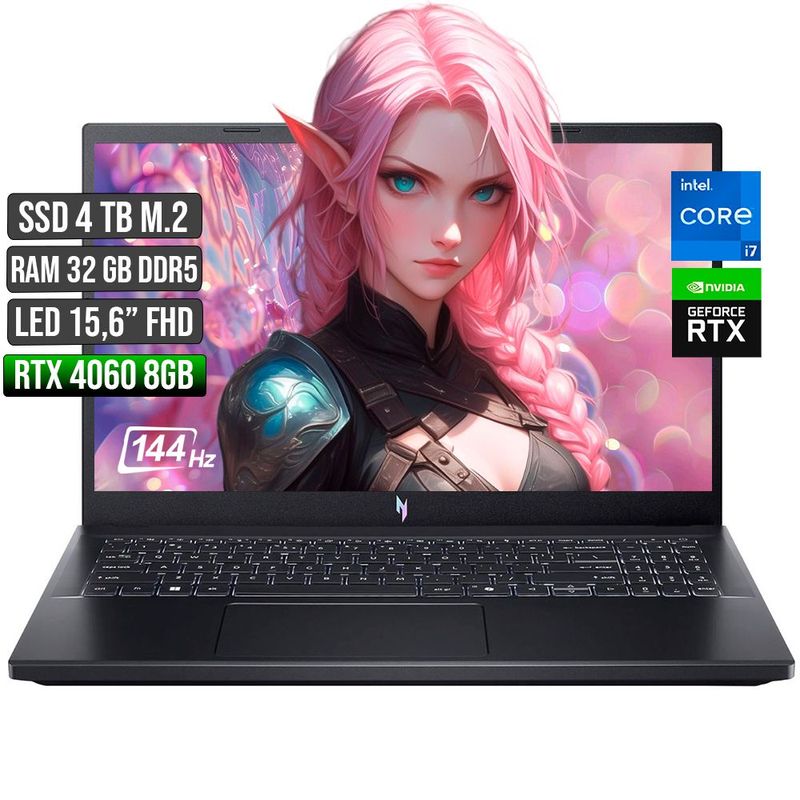 ACER - ACER NITRO INTEL CORE I7-13620H RTX 4060 8GB SSD 4TB RAM 32GB LED 15,6" FULL HD 144Hz