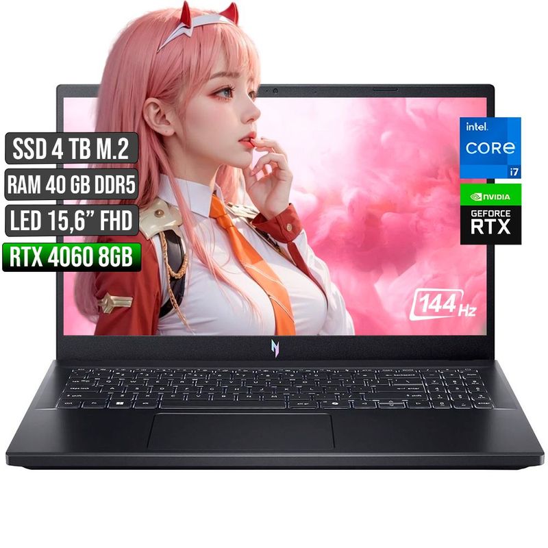 ACER - ACER NITRO INTEL CORE I7-13620H RTX 4060 8GB SSD 4TB RAM 40GB LED 15,6" FULL HD 144Hz
